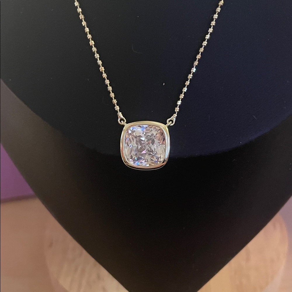Melinda Maria Silver Necklace with Dazzling Square Pendant - Picture 2 of 4